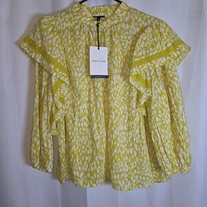 Women's NWT Who What Wear Citrus Yellow Leopard Print Puff Sleeve Blouse XL